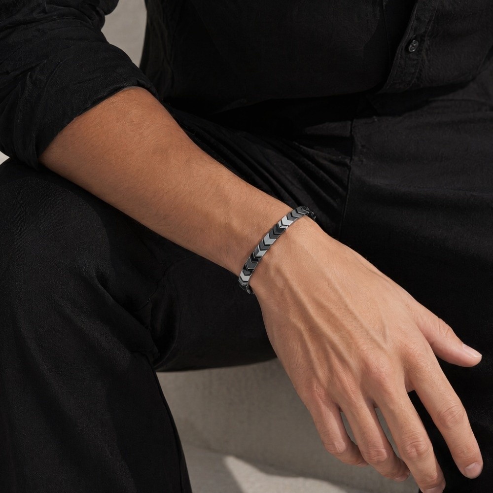 Ceramic Link Bracelet - Elegant Black Gallstone Bracelet Elastic Thread