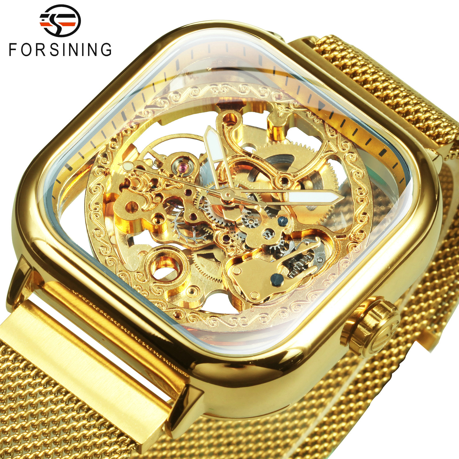 Forsining Luxury Square Skelet - مراجعة Stainless Mesh Band وسعره