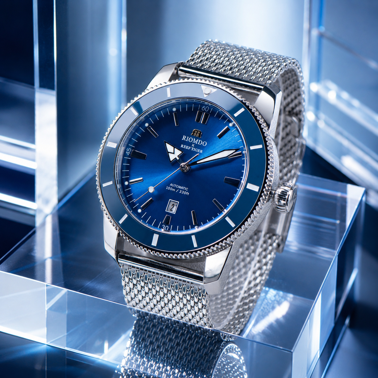 RIOMDO&RF Luxury Brand Men's A - مراجعة Stainless Mesh Band وسعره