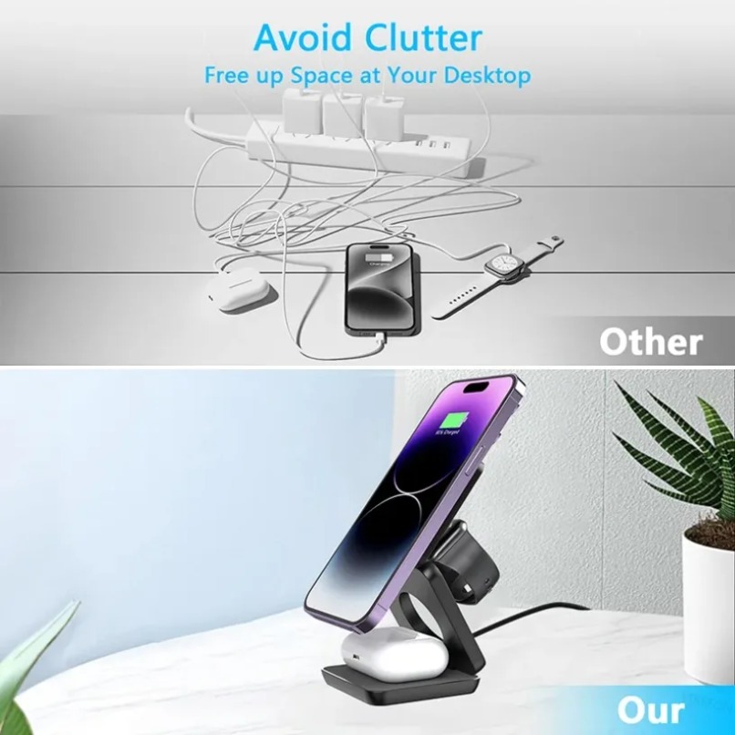 3 in 1 Foldable Magnetic Wirel - مراجعة Smartwatch Ac وسعره