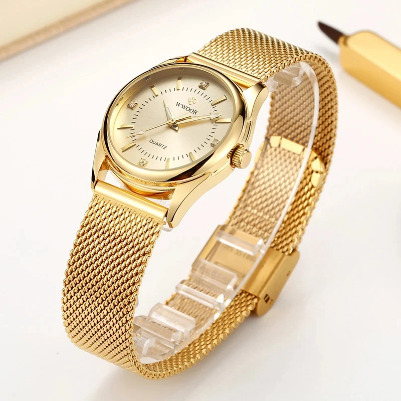 WWOOR Luxury Brand Dress Gold  - مراجعة Stainless Mesh Band وسعره