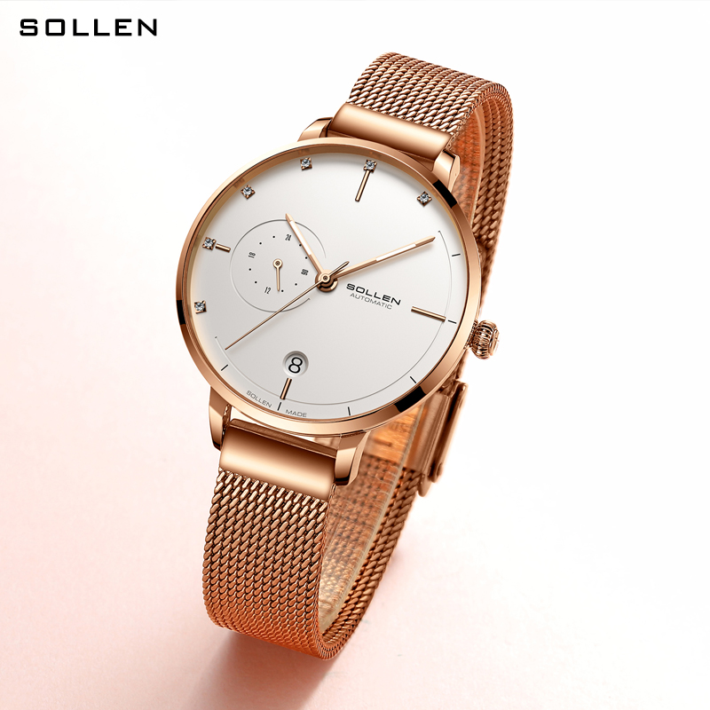 SOLLEN-Automatic Mechanical Wa - مراجعة Stainless Mesh Band وسعره